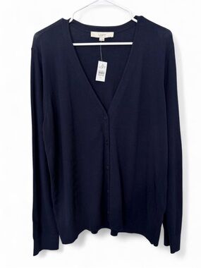 NWT! LOFT Navy Blue V Neck Button Down Cardigan XL Preppy Classic Modern Minimal